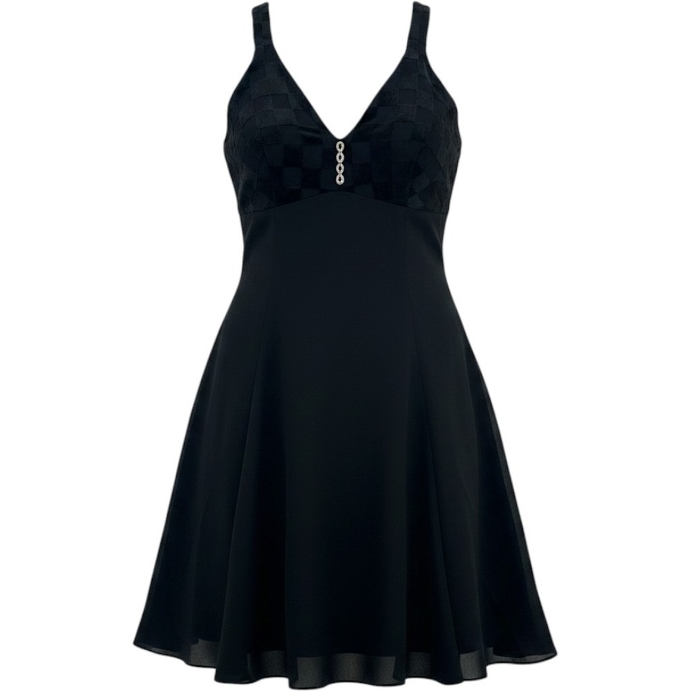 Faviana Black Halter Neckline Embellished Sheath Dress  Babydoll Straps Size 11